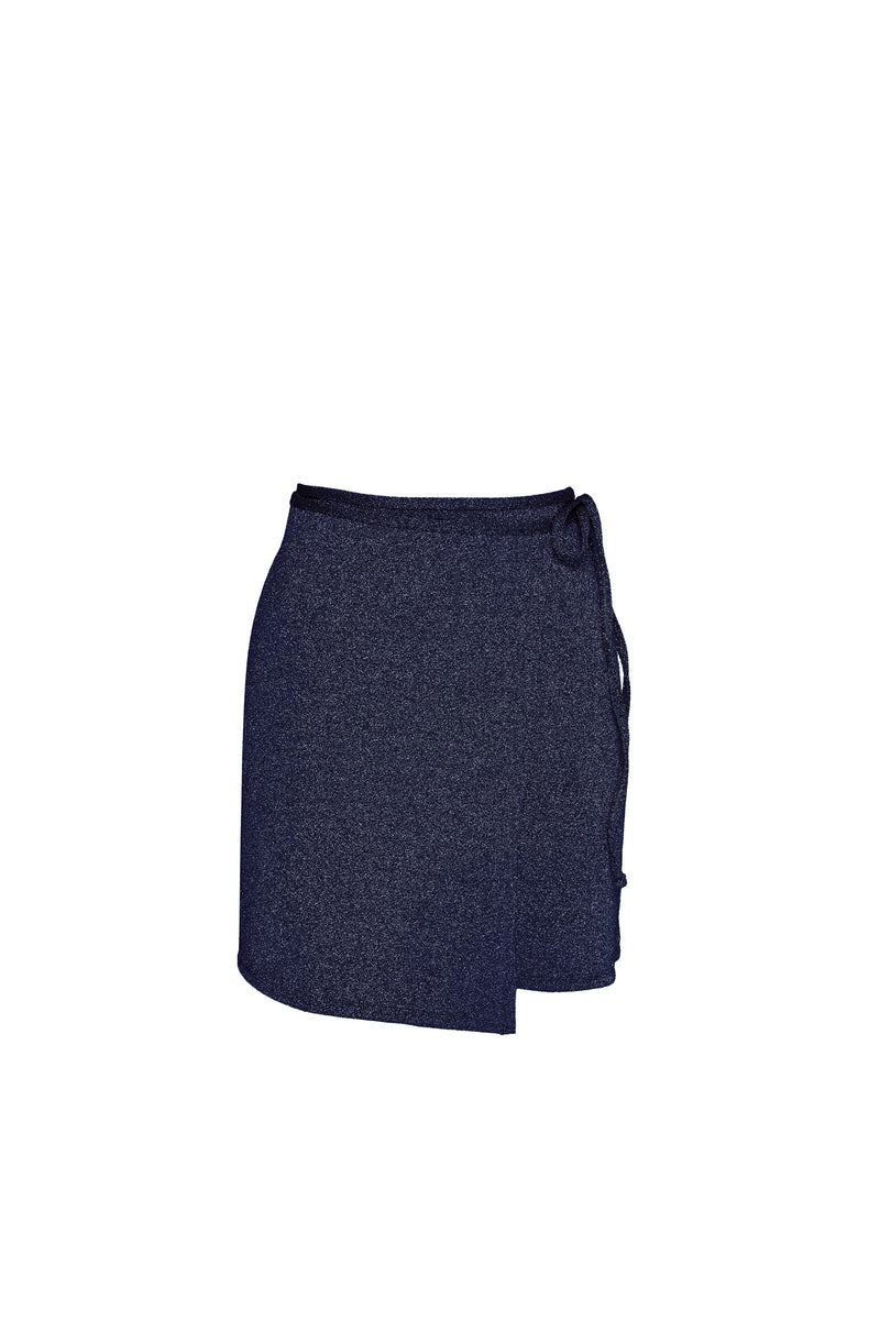 PETALS NAVY BLUE SPARKLE WRAP SKIRT